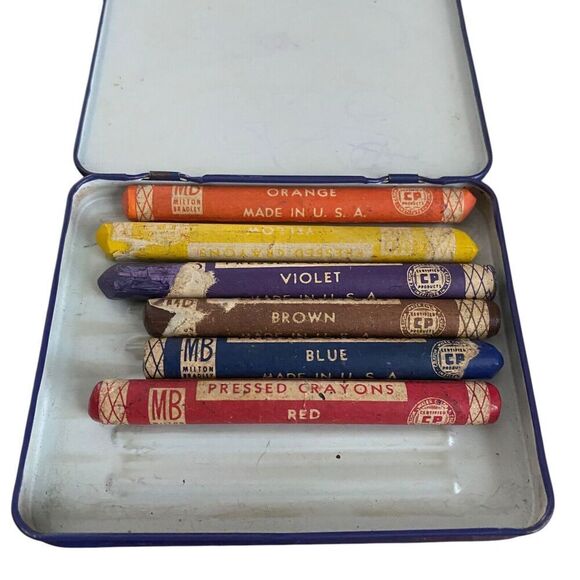 Vintage Milton Bradley Company Drawing Crayons and Blue Metal Tin - Picture 3 of 9